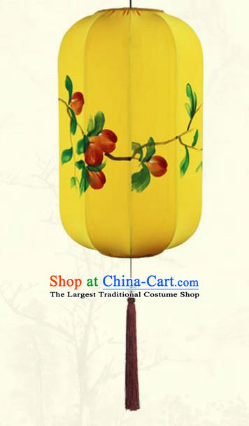 China Handmade Painting Lantern Classical Yellow Cloth Hanging Lamp Traditional New Year Wax Gourd Lanterns