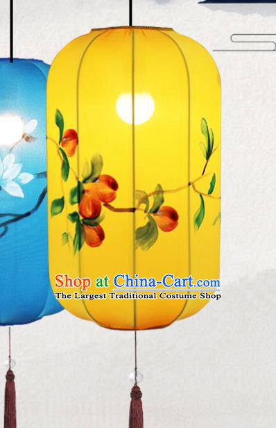 China Handmade Painting Lantern Classical Yellow Cloth Hanging Lamp Traditional New Year Wax Gourd Lanterns