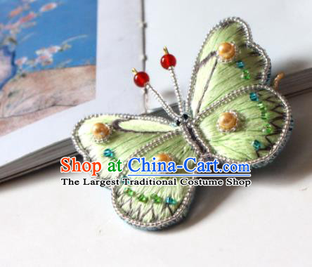 Handmade China Embroidered Green Butterfly Hair Stick Classical Qipao Pearls Hair Accessories