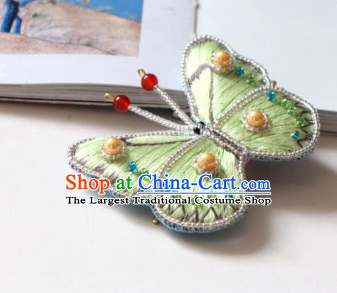 Handmade China Embroidered Green Butterfly Hair Stick Classical Qipao Pearls Hair Accessories