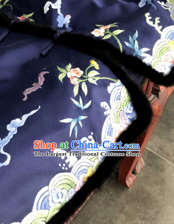 Chinese Traditional Tang Suit Upper Outer Garment Suzhou Embroidered Cotton Padded Vest National Navy Silk Waistcoat