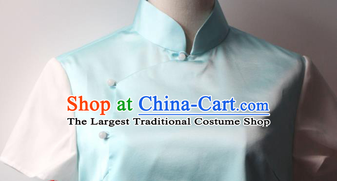 Chinese National Blue Silk Waistcoat Traditional Tang Suit Upper Outer Garment Suzhou Embroidered Lotus Vest