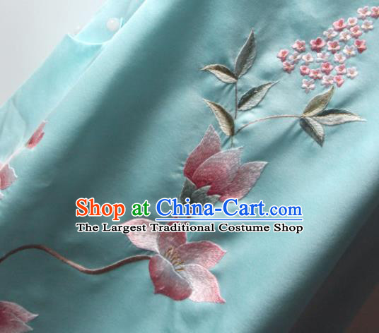 Chinese National Blue Silk Waistcoat Traditional Tang Suit Upper Outer Garment Suzhou Embroidered Lotus Vest