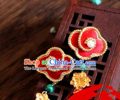 China Suzhou Embroidered Red Cloud Earrings National Cheongsam Ear Jewelry Handmade Golden Flower Ear Accessories