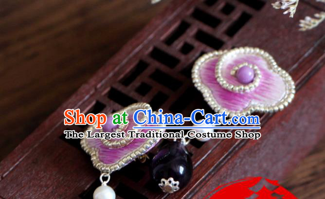 China National Cheongsam Ear Jewelry Handmade Amethyst Tassel Ear Accessories Suzhou Embroidered Lilac Cloud Earrings