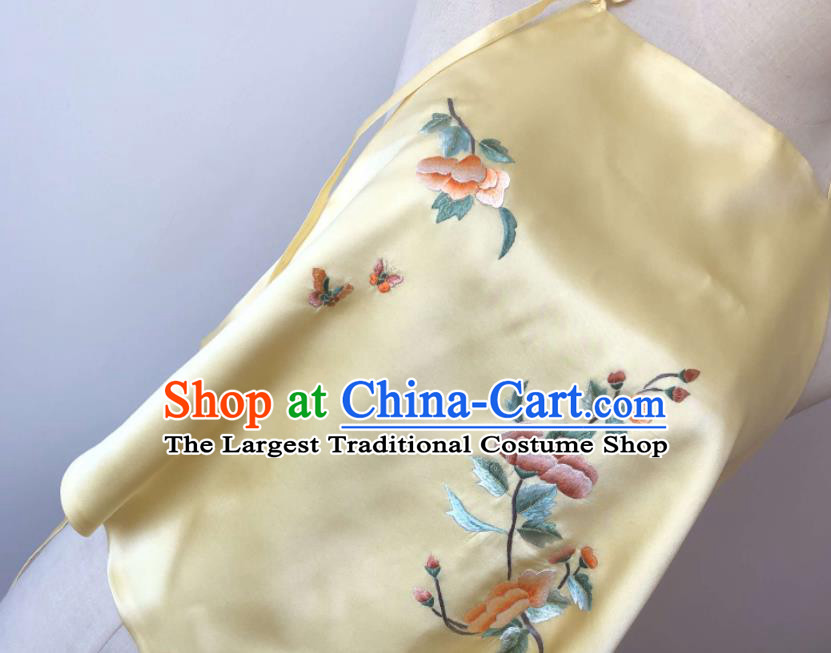 Chinese National Yellow Silk Bellyband Traditional Cheongsam Undergarment Suzhou Embroidered Flowers Stomachers Clothing
