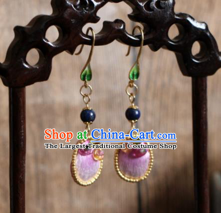 China Handmade Cheongsam Ear Accessories Suzhou Embroidered Pink Earrings National Woman Ear Jewelry