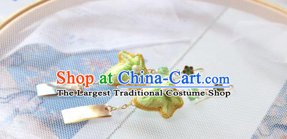 China National Woman Ear Jewelry Handmade Cheongsam Ear Accessories Suzhou Embroidered Green Maple Leaf Earrings
