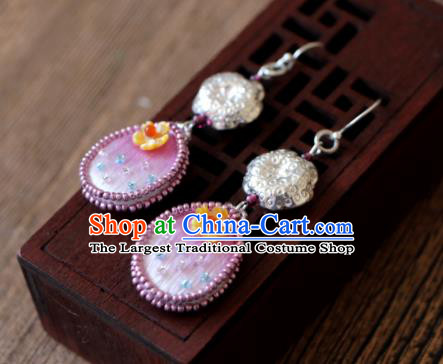 China Suzhou Embroidered Pink Earrings National Woman Silver Ear Jewelry Handmade Cheongsam Pearls Ear Accessories