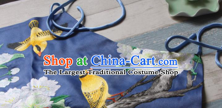 Chinese Traditional Navy Silk Stomachers National Woman Undergarment Suzhou Embroidered Pear Blossom Bellyband