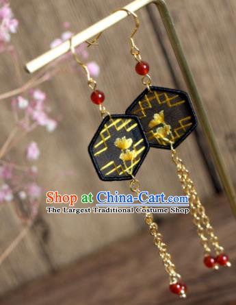 China Suzhou Embroidered Ginkgo Leaf Earrings National Cheongsam Ear Jewelry Handmade Golden Tassel Ear Accessories