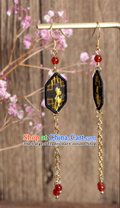 China Suzhou Embroidered Ginkgo Leaf Earrings National Cheongsam Ear Jewelry Handmade Golden Tassel Ear Accessories