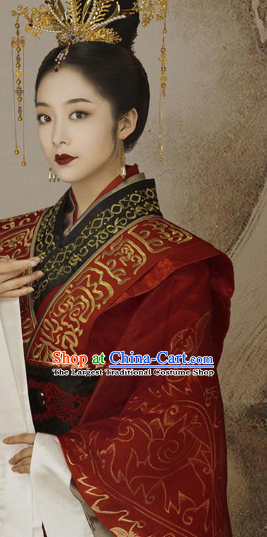 China Ancient Empress Embroidered Red Dress Garments Traditional Han Dynasty Court Queen Historical Clothing Full Set