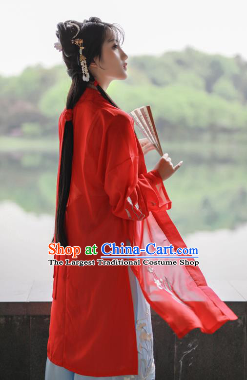 China Ancient Young Lady Embroidered Hanfu Dress Traditional Historical Garment Costumes Song Dynasty Village Girl Clothing