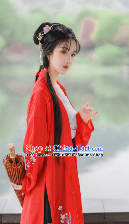 China Ancient Young Lady Embroidered Hanfu Dress Traditional Historical Garment Costumes Song Dynasty Village Girl Clothing