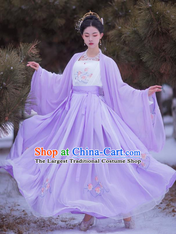 China Song Dynasty Noble Lady Clothing Ancient Young Mistress Embroidered Purple Hanfu Dress Traditional Historical Garment Costumes