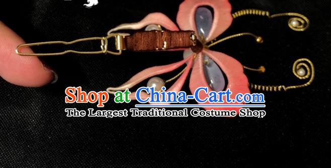 China Song Dynasty Princess Pink Butterfly Hair Claw Traditional Hanfu Hair Accessories Ancient Young Lady Hair Stick