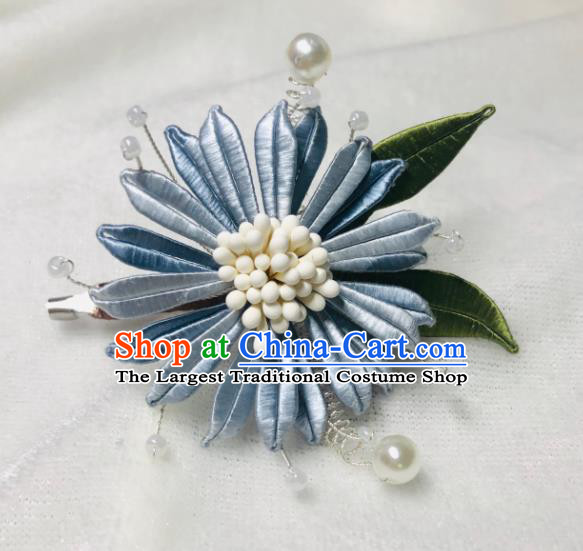 Chinese Handmade Blue Silk Cornflower Brooch Traditional Cheongsam Breastpin Accessories