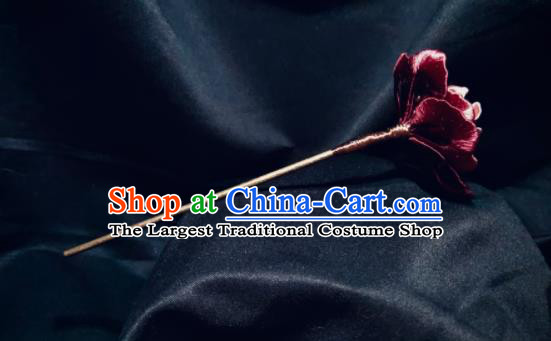 China Handmade Red Peony Hairpin Traditional Tang Dynasty Hanfu Headpiece Ancient Court Empress Hair Stick