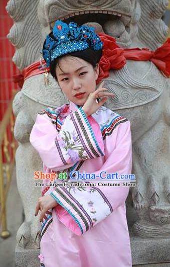 Chinese Qing Dynasty Imperial Concubine Clothing Ancient Manchu Lady Pink Qipao Dress Drama Story of Yanxi Palace Wei Yingluo Garment Costumes