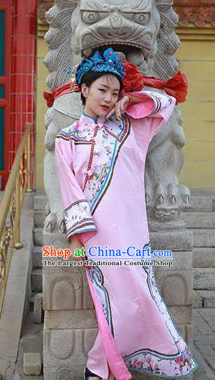 Chinese Qing Dynasty Imperial Concubine Clothing Ancient Manchu Lady Pink Qipao Dress Drama Story of Yanxi Palace Wei Yingluo Garment Costumes