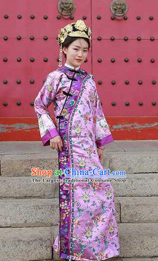 Chinese Ancient Manchu Queen Purple Qipao Dress Drama Empresses in the Palace Garment Costumes Qing Dynasty Imperial Concubine Clothing