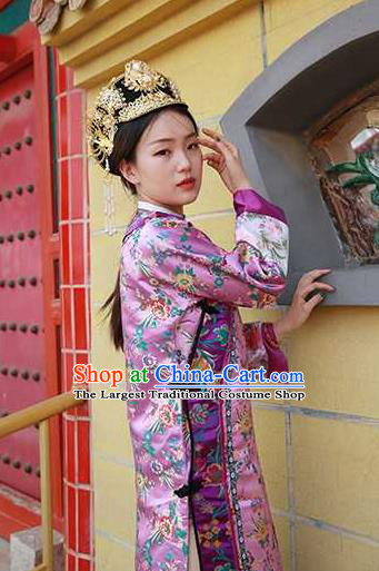 Chinese Ancient Manchu Queen Purple Qipao Dress Drama Empresses in the Palace Garment Costumes Qing Dynasty Imperial Concubine Clothing