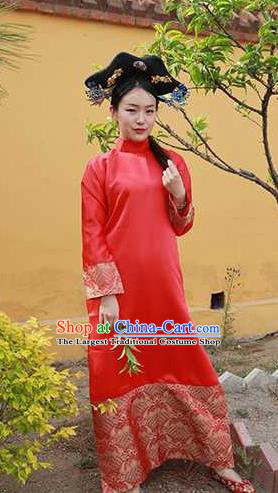 Chinese Ancient Manchu Princess Red Dress Drama Empresses in the Palace Garment Costume Qing Dynasty Court Lady Clothing