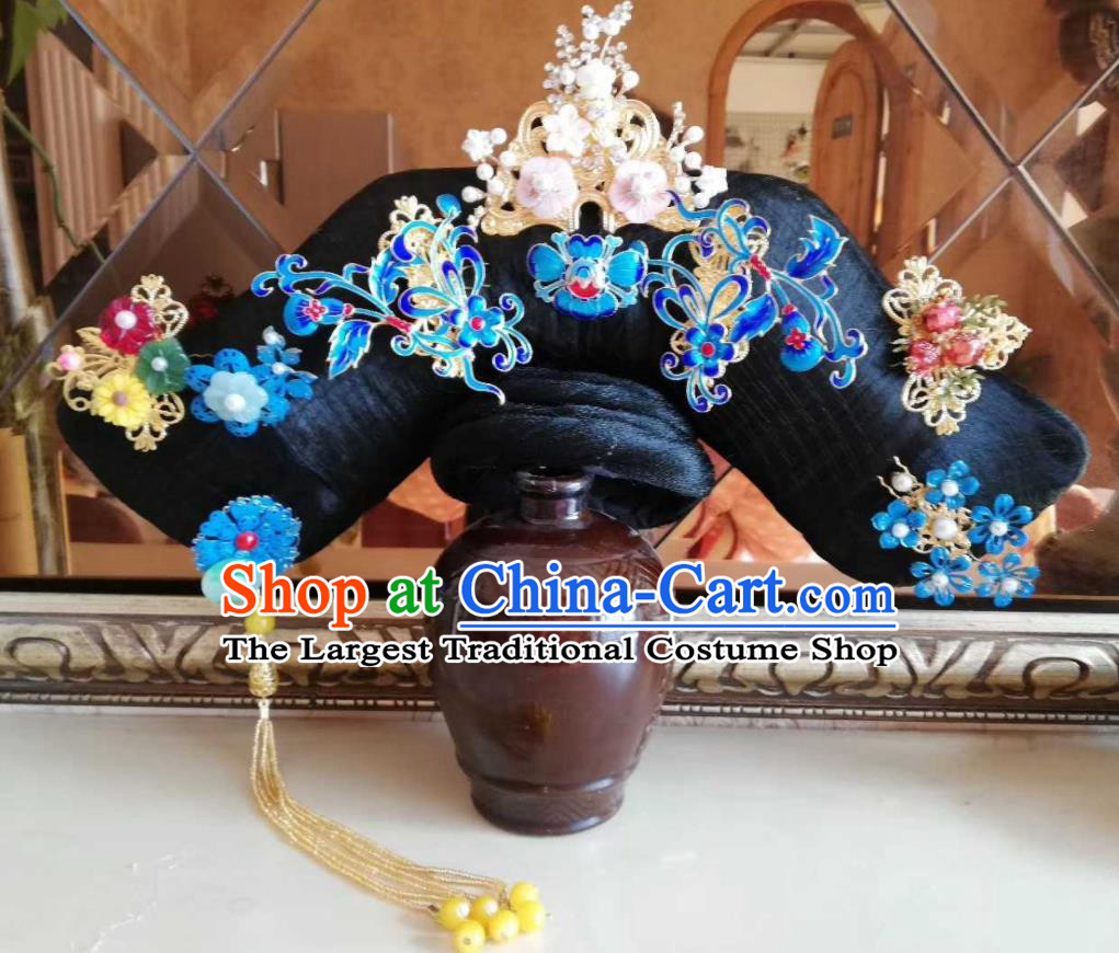 China Handmade Qing Dynasty Imperial Consort Hair Crown Traditional Empresses in the Palace Court Headdress Ancient Court Woman Hat Headwear