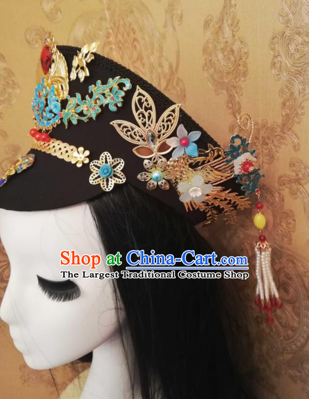 China Handmade Qing Dynasty Manchu Woman Hair Crown Traditional Empresses in the Palace Court Headdress Ancient Imperial Consort Zhen Huan Hat Headwear