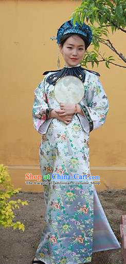 Chinese Ancient Manchu Lady White Qipao Dress Drama Story of Yanxi Palace Wei Yingluo Garment Costumes Qing Dynasty Imperial Concubine Clothing