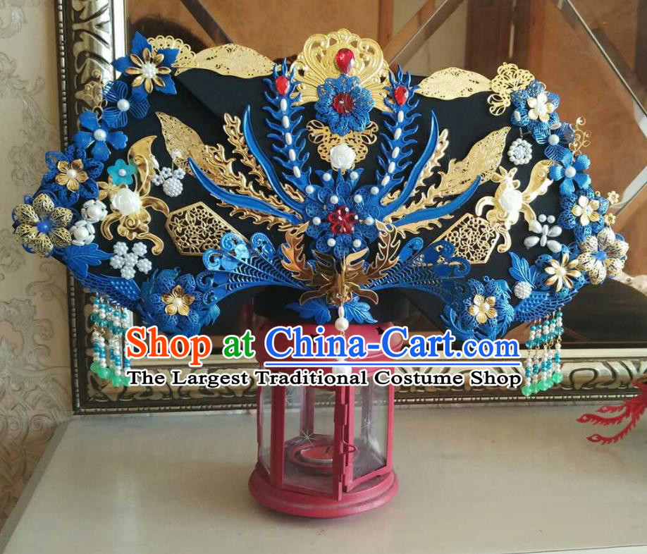 China Ancient Drama Empresses in the Palace Hat Headwear Handmade Qing Dynasty Imperial Consort Great Wing Hair Crown Traditional Court Headdress