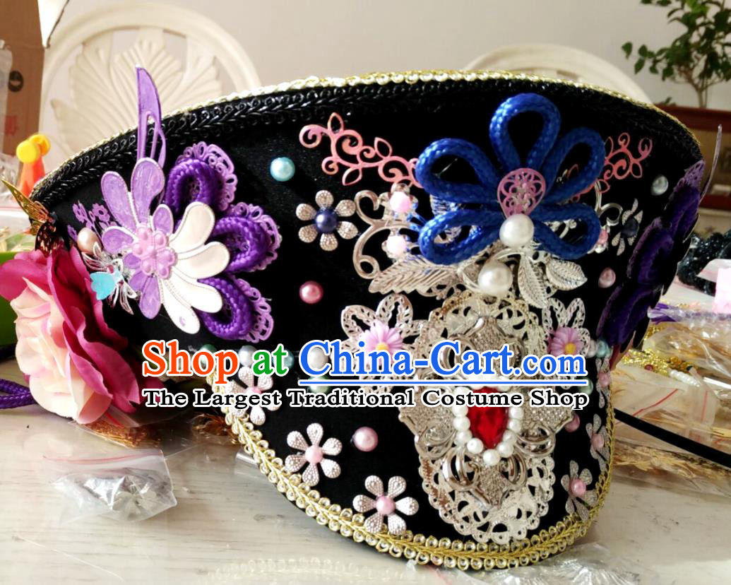 China Handmade Qing Dynasty Imperial Consort Hair Crown Traditional Court Headdress Ancient Drama Empresses in the Palace Zhan Huan Hat