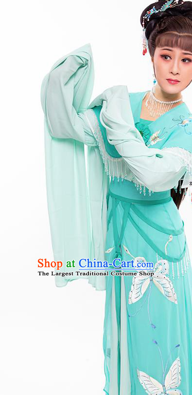 Chinese Ancient Young Beauty Green Dress Beijing Opera Diva Zhu Yingtai Garment Costumes Yue Opera Actress Clothing