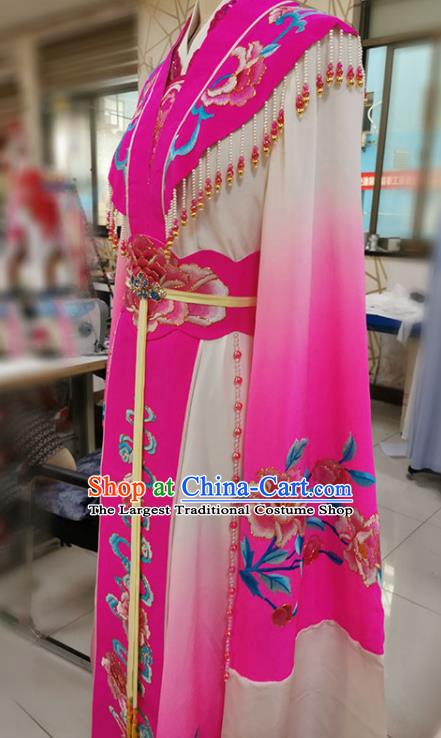 Chinese Yue Opera Actress Clothing Ancient Palace Princess Embroidered Rosy Dress Beijing Opera Diva Garment Costumes