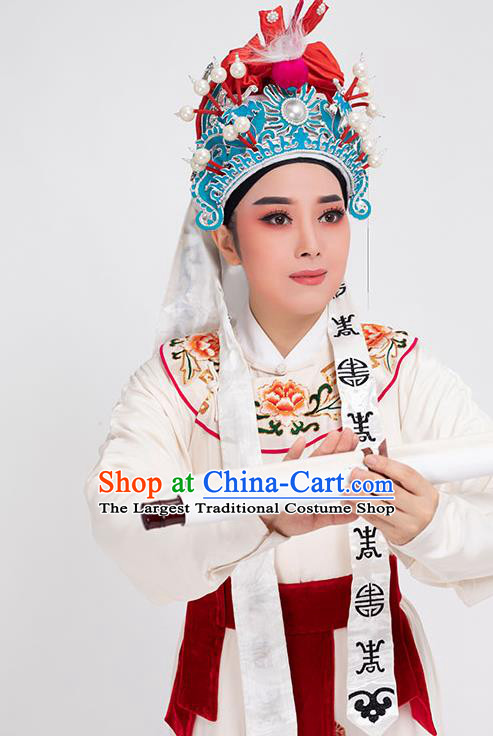 China Beijing Opera Wusheng Clothing Traditional Yue Opera Young Male Garment Peking Opera Warrior White Robe Costume