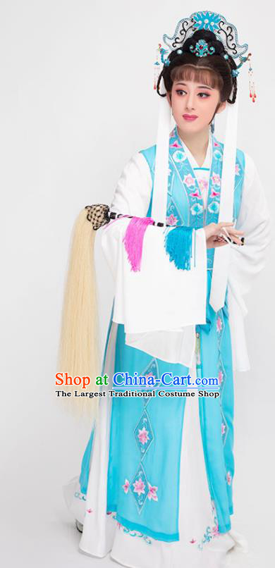 Chinese Ancient Taoist Nun Blue Dress Beijing Opera Hua Tan Garment Costumes Yue Opera Diva Clothing