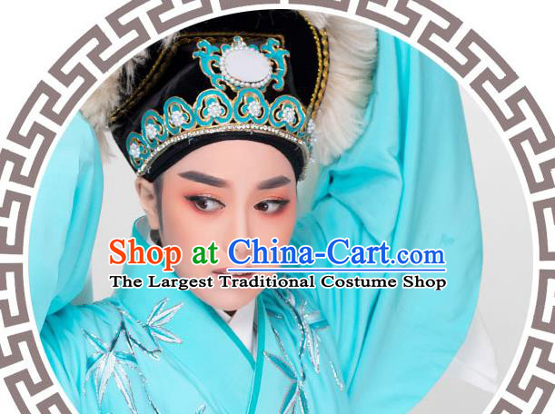 China Peking Opera Xiaosheng Embroidered Blue Robe Costume Beijing Opera Scholar Xu Xian Clothing Traditional Yue Opera Young Childe Garment