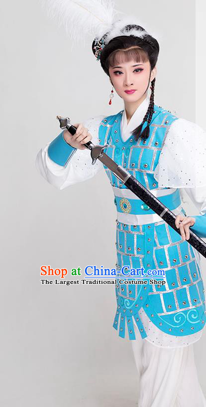 Chinese Ancient Female Swordsman Dress Beijing Opera Actress Garment Costumes Yue Opera Woman Soldier Armor Clothing