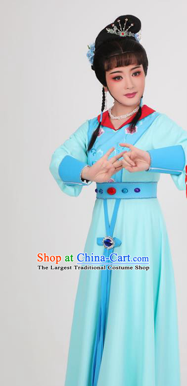 Chinese Beijing Opera Female Knight Yang Paifeng Garment Costumes Yue Opera Young Lady Clothing Ancient Swordswoman Blue Dress