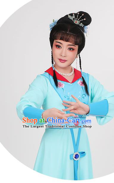 Chinese Beijing Opera Female Knight Yang Paifeng Garment Costumes Yue Opera Young Lady Clothing Ancient Swordswoman Blue Dress