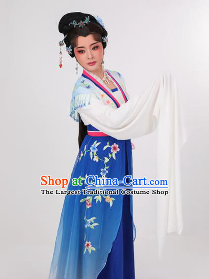 Chinese Beijing Opera Diva Garment Costumes Yue Opera Hua Tan Clothing Ancient Young Beauty Deep Blue Dress