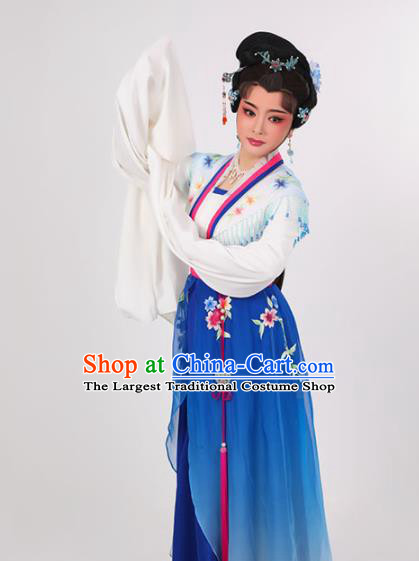 Chinese Beijing Opera Diva Garment Costumes Yue Opera Hua Tan Clothing Ancient Young Beauty Deep Blue Dress