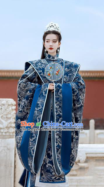 China Ancient Imperial Consort Embroidered Blue Hanfu Dress Traditional Southern and Northern Dynasties Princess Historical Garment Costumes