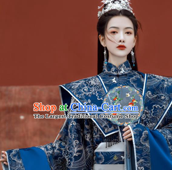 China Ancient Imperial Consort Embroidered Blue Hanfu Dress Traditional Southern and Northern Dynasties Princess Historical Garment Costumes