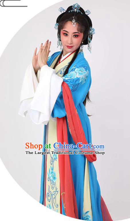 China Peking Opera Actress Clothing Ancient Young Beauty Blue Dress Yue Opera Diva Garment Costumes