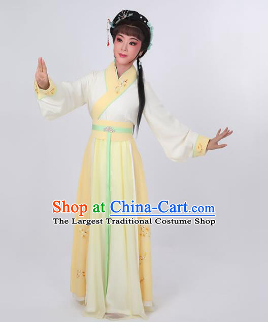 China Peking Opera Hua Tan Clothing Ancient Fairy Yellow Dress Huangmei Opera Actress Garment Costumes