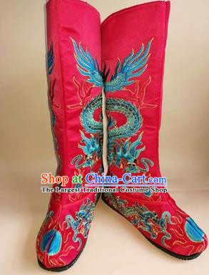 China Peking Opera Emperor Rosy Embroidered Dragon Shoes Opera Male Shoes Traditional Peking Opera Takefu Black Boots