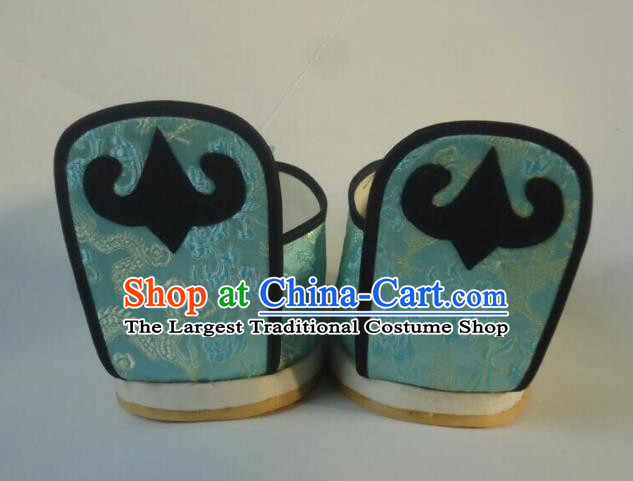 China Opera Actress Blue Satin Shoes Traditional Peking Opera Hua Tan Shoes Peking Opera Diva Embroidered Shoes