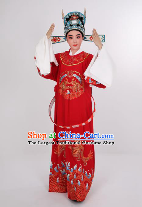 Chinese Yue Opera Young Childe Clothing Opera Scholar Embroidered Red Robe Costume Beijing Opera Xiaosheng Uniforms